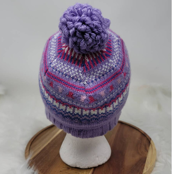 Columbia Lot of 2  Purple/Pink Pom-Pom Beanie One Size Youth - Picture 4 of 7